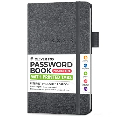 Image of Clever Fox Password Book Pocket Small Internet Address &amp; Journal Organizer Computer Website Log In Keeper Notebook (Mystic Gray)