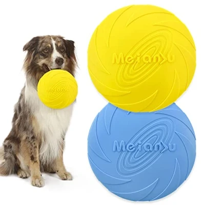 Image of XPOOP 2 Pack Dog Flying Disc Frisbee Toy Rubber Frisby Indestructible, for Pet Training Toys/Outdoor Exercise Toys Dogs(Blue and Yellow)