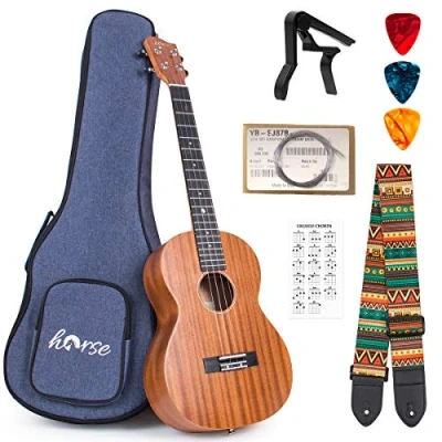 Image of Baritone Ukulele,Ukeleles for Adults,Horse Mahogany Ukelele with 30 Inch Comfortable Thicker Gig Bag, Ukulele Strap,Strings,Capo,Picks Beginners