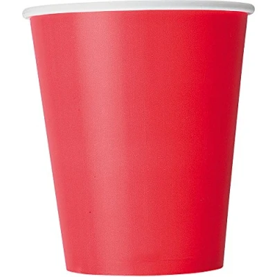 Image of Ruby Red Solid Paper Cups (9oz) 14 Count Vibrant, Eco Friendly Disposable Drinkware for Parties and Events