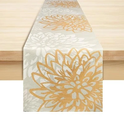 Image of Linen Table Runner, Floral Printed Runners, 33 x 180 cm Stain Resistant Runner for Home Kitchen Coffee Dinning Room Farmhouse Party Gathering Decor (Printed Pattern 1)