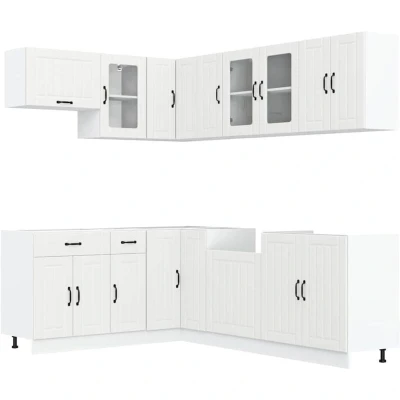 Image of vidaXL Lucca White Engineered Wood 11 Piece Kitchen Cabinet Set Storage, Adjustable Feet, Easy Clean