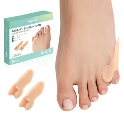 Image of Welnove Tailor&#039;s Bunion Corrector Pads 8 Pack Pinky Toe Protector, Cushion with Separator for Women Men, Gel Shield Foot Pain Relief, Beige(Shield Spacers)