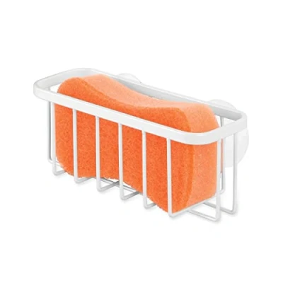 Image of iDesign Gia Caddy, Dish Sponge Holder, Essential Kitchen Sink Organiser, Metal, Pearl White