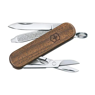Image of Victorinox Classic SD Swiss Army Knife, Small, Multi Tool, 5 Functions, Scissors, Nail File, Wood