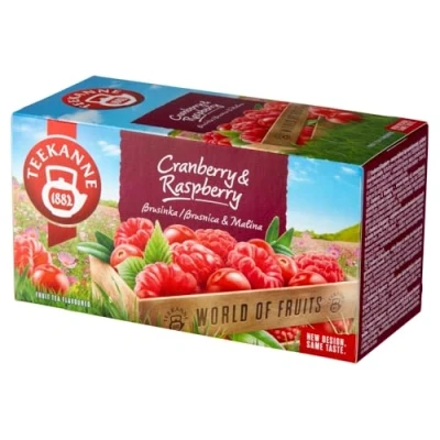 Image of Teekanne Cranberry &amp; Raspberry Flavored All Natural Fruit Infusion Tea with Hibiscus, Rosehip, Sweet Blackberry Leaves and Elderberry 20 Teabags