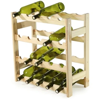 Image of KADAX Wooden Wine Rack, 54 x 53 25 cm Bottle 20 Bottles, Pine Stand, Cabinet for Collection, Storage of Wine, Holder