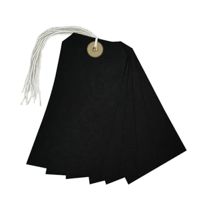 Image of Pack of 50 Black Strung Tags 120mm x 60mm