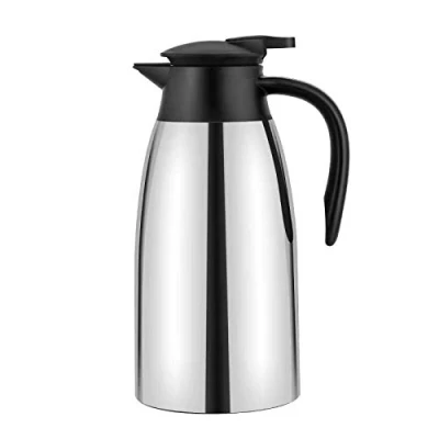 Image of 2 Litre Insulated Vacuum Jug Stainless Steel Coffee Tea Carafe Double Walled Hot &amp; Cold Drinks Pot, Silver/Black