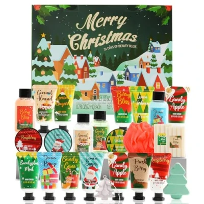 Image of 2024 Advent Calendar Christmas Gifts For Women, 24pc Spa Sets Her, Hand &amp;Foot Cream, Bubble Bath,Shower Gel, Body Lotion, Soap, Tree Bath Bomb, Countdown Gift Set