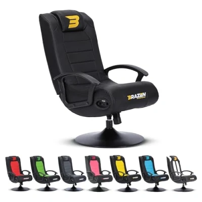 Image of BraZen Black Gaming Chair for Kids Boys Girls with Speakers Bluetooth Small Chairs Foldable Video Game No Wheels Stag