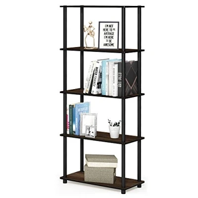 Image of Furinno Toolless Shelves, Wood, Columbia Walnut/Black, one size, 59.94 (W) x 145.8 (H) 29.46 (D) cm