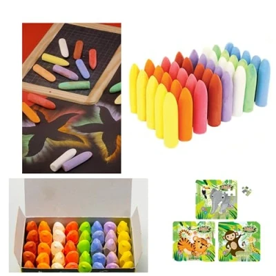 Image of HK Online 40 SMALL CHUNKY CHALKS &amp; 1 3D JUNGLE ERASER Large Hopscotch Chalk, STREET CHALKS, SIDEWALK WALL ART Chalk (40 Chalks)