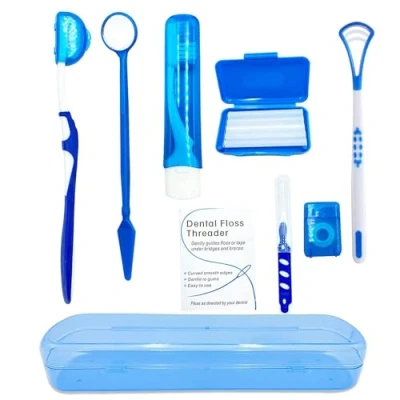 Image of HRASY Portable Orthodontic Oral Care Kit for Braces Interdental Brush Dental Wax Floss Toothbrush Cleaning Kit(Blue)