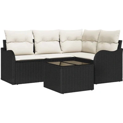 Image of vidaXL 4 Piece Garden Sofa Set with Cushions Brown Poly Rattan