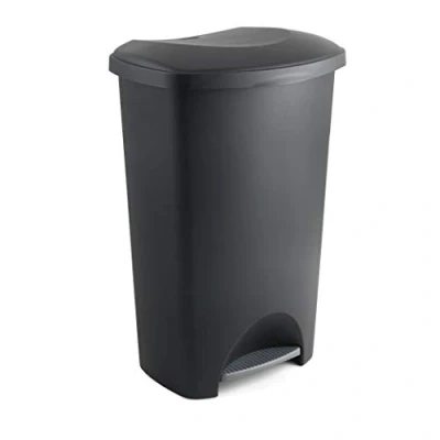 Image of Addis Plastic Family Kitchen Utility Bin, 50 Litre, New Black with Silver Pedal