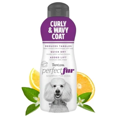 Image of TropiClean PerfectFur Dog Shampoo Used by Groomers Derived from Natural Ingredients Detangling &amp; Dematting Formula for Curly Wavy Coat, Thick Fur Wiry Breeds like Poodles Bichons 473ml