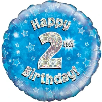 Image of Oaktree UK 18&quot; Happy 2nd Birthday Blue Holographic, Aluminium