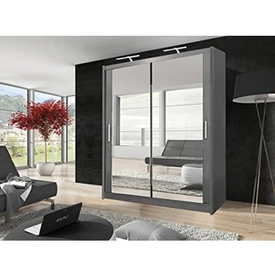 Image of A.C. Milan Modern Double Mirror sliding door wardrobe with LED Light Width 100cm/120cm/150cm/180cm/203cm/250cm (GREY, 216H x 150W 62D)
