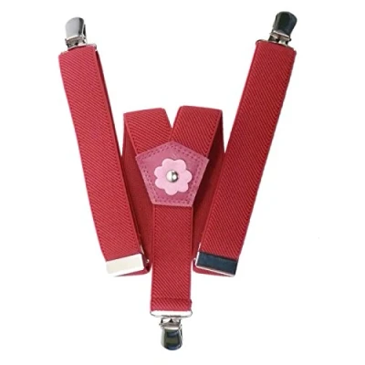 Image of Girls 1 5 Years Elasticated Clip on Braces/Suspenders with Flower Design Fuscia Pink