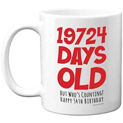 Image of 54th Birthday Mug Gift for Men Women Him Her 19724 Days Old Funny Adult Fifty Four Fourth Happy Present Dad Mum Nan Grandad Uncle Auntie, 11oz Ceramic Dishwasher Safe Mugs