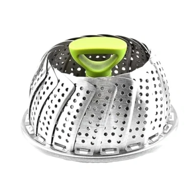 Image of Voarge Stainless Steel Steamer Insert for Pot, with Anti Hot Extendable Handle and Non Slip Legs, Foldable Veggie Fish Seafood Cooking (Leaf Shape)