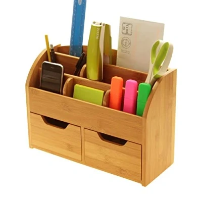Image of Woodquail Bamboo Wall Mounted Letter Holder Key Rack (or Desk Stationery Organiser)