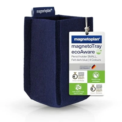 Image of magnetoplan magnetoTray ecoAware Small Magnetic Felt Pen Holder, 6 x 10 cm, Blue Holder Made from Recycled PET Bottles