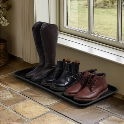 Image of Navaris Set of 3 Shoe Drip Trays Multi Purpose Boot Tray For Rain Boots, Winter Wellies Indoor and Outdoor Use in All Seasons XL
