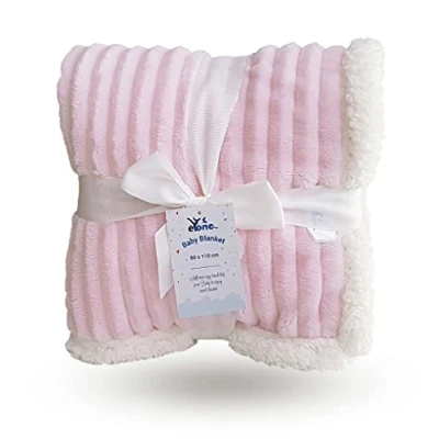 Image of eYone Boy or Girl Large Baby Sherpa Fleece Blanket for Nursery Cot, Car Seat, Pram (80 * 110 cm) (Pink)