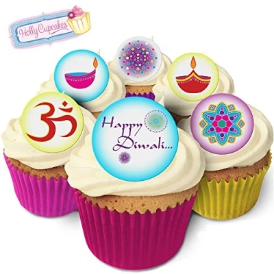 Image of 24 Fabulous Edible Pre Cut Wafer Cake Toppers: Diwali