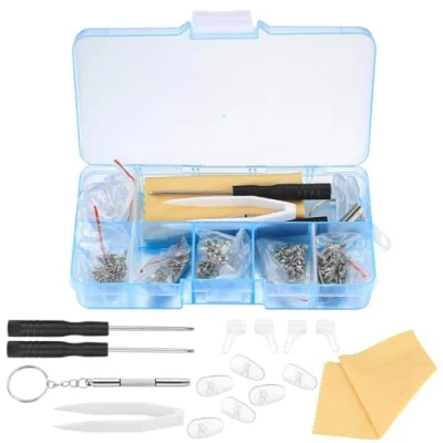 Image of Eyeglasss Sunglass Glasses Spectacles Repair Tool Kit Set, with Mini Screwdriver, Screws Nut, Silicone Nose Pads, Cloth, Tweezer 500 Pcs