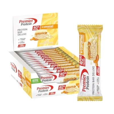 Image of Premier Protein Bar Deluxe White Chocolate Vanilla 12x50g High Low Sugar + Carbohydrate Reduced Palm Oil Free