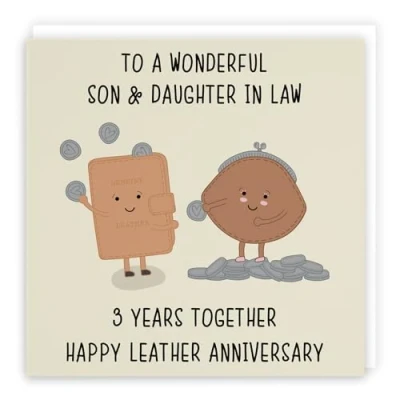 Image of Hunts England Large Son And Daughter In Law 3rd Anniversary Card To A Wonderful &amp; 3 Years Together Happy Leather Iconic Collection 210 x mm