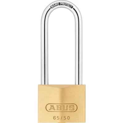 Image of ABUS padlock brass 65/50HB80 with high shackle basement lock, locker etc. lock body hardened steel security level 6