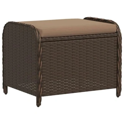 Image of vidaXL Garden Stool with Cushion Brown Poly Rattan Outdoor Ottoman Cube, Removable &amp; Washable Cover, Powder Coated Steel Frame, 58 x 46 cm