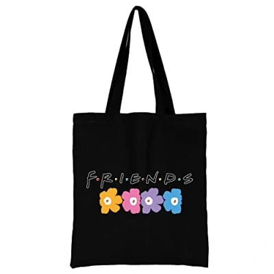 Image of Friends Printed Canvas reusable grocery Bags, Foldable Casual Travel HandBag, Shoulder Beach Tote Shopper bag eco friendly super strong washable Storage bags Shopping for Women