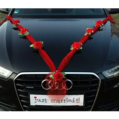 Image of Organza M Auto Schmuck Braut Paar Rose Deko Dekoration Hochzeit Car Wedding (Rot/Rot)