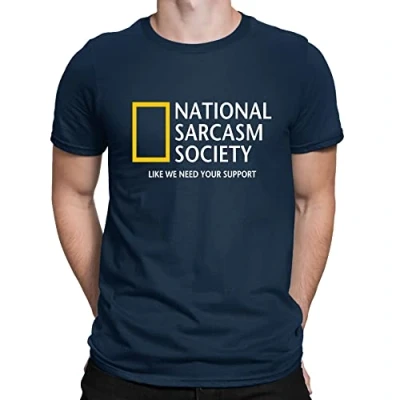 Image of Mens National Sarcasm Society Geographic Parody Funny T Shirt Navy Blue (L)