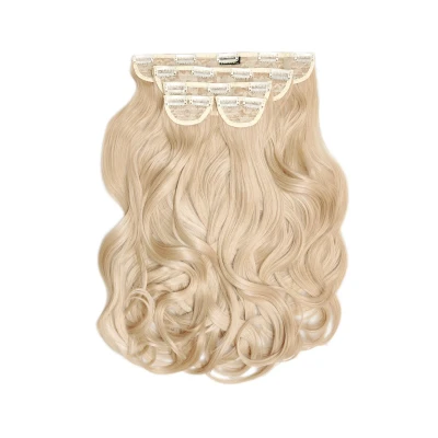 Image of Lullabellz Super Thick Blow Dry Wavy Clip In Hair Extensions 5 Piece, 22 Inch Length, Light Golden Blonde
