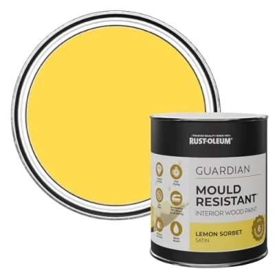 Image of Rust Oleum Yellow Guardian Mould Resistant Interior Wood Paint in Satin Finish Lemon Sorbet 750ml