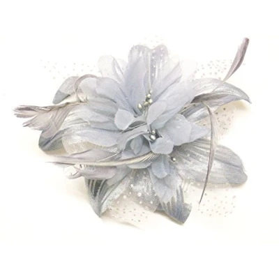 Image of La Peach Fashions Gorgeous Hair Flower Wedding Fascinator On Clear Comb Lovely Colours Size 12 cm (Grey)