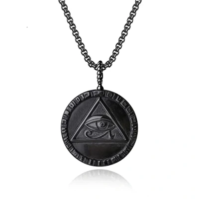 Image of COAI Mens Womens Black Obsidian Stone Eye of Ra Pendant Necklace