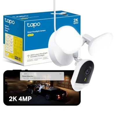 Image of Tapo Floodlight Camera, Wired Outdoor Security 2K QHD 4MP, Smart PIR Detection, 2800 Lumen Ultra Bright, Color Night Vision, Weatherproof, CCTV, Work with Google &amp; Alexa C720