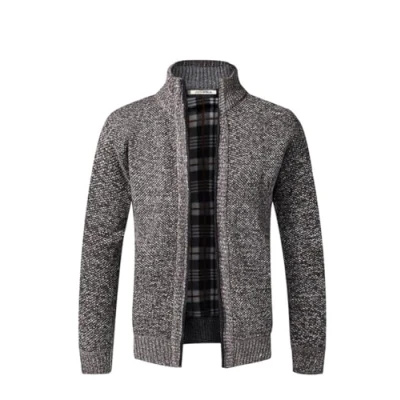 Image of Mens Knitted Cardigan Thick Sweater Full Zip Stand Collar Warm Jumper Fleece Lined Winter Coat(Coffee XL)