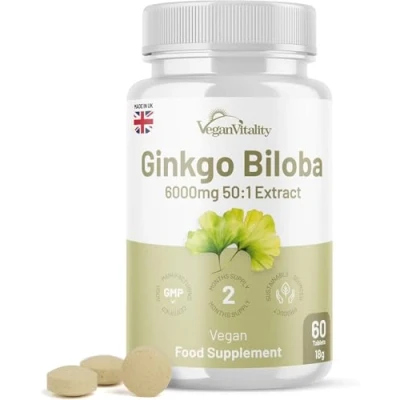 Image of Ginkgo Biloba 6,000mg Tablets Ginko High Strength Herbal Supplement Memory for Brain and Focus