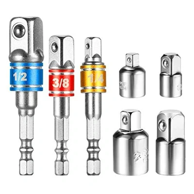 Image of EVANCE Impact Adapter and Reducer Set Extenson Drill into High Speed Nut Drill, 1/4&quot;, 1/2&quot;, 3/8 Socket 4pcs 1/4 to x Inch 1/2 (Sliver)