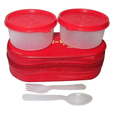 Image of MILTON New Bon Plastic Lunch Box with Insulated Jacket, 2 Containers (280 ml Each), Microwavable &amp; Leak Proof Tiffin for Office, School, College, Cyan