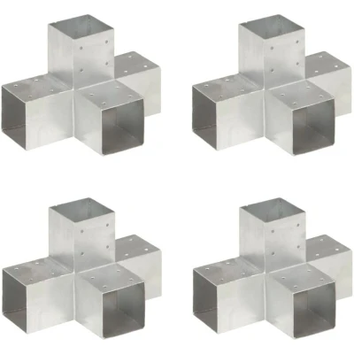 Image of vidaXL Post Connectors 4 pcs X Shape Galvanised Metal 91x91 mm