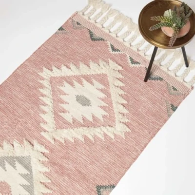 Image of Pali Pink Kilim Wool Rug 120 x 170 cm Homescapes
